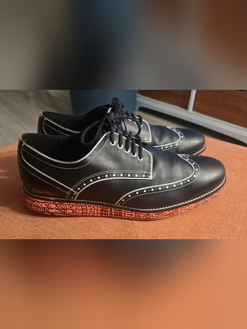 Cole Haan / Keith Haring Black Leather Wingtip With Orange Sole